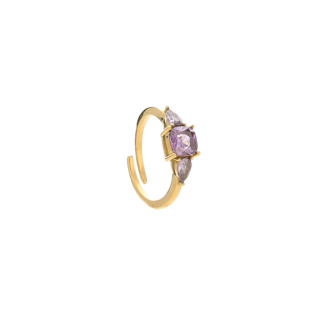 Purple Diamond Flower Ring - Gold