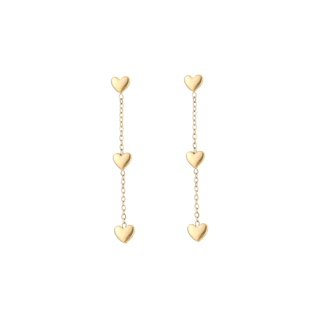 Long Diamond Heart Earrings - Gold